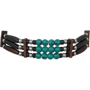 American Indian Style Bone Choker Necklace, Black/Teal Traditional Native Inspir